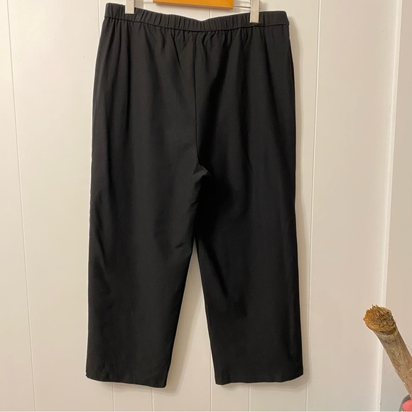 EILEEN Fisher Tie-Front Overlay Crop Pants Black Viscose Skirted Pull On - Picture 3 of 14